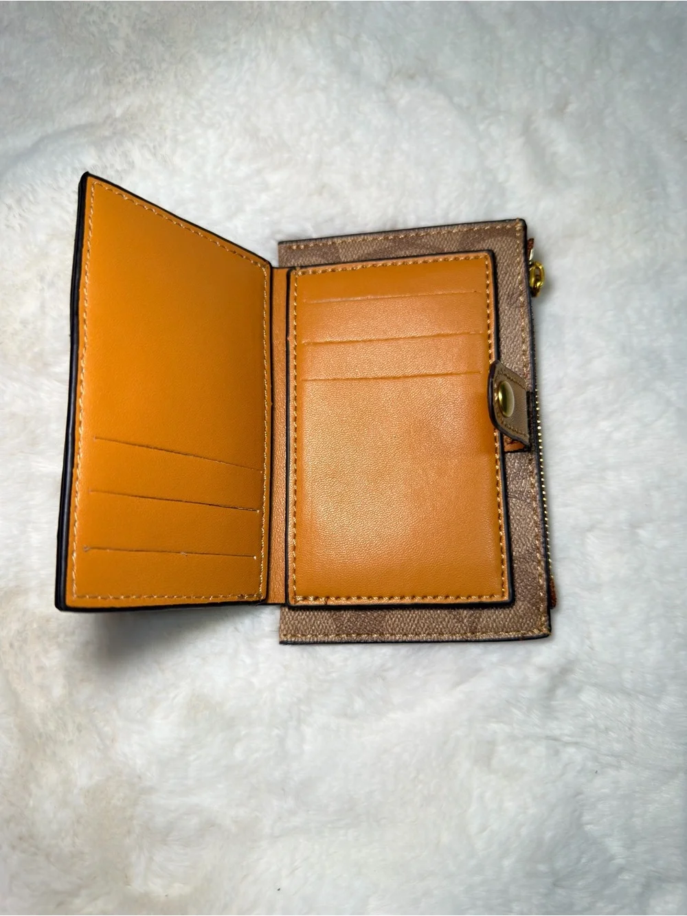 Coach Brown Monogram Zip Card Case with Gold Hardware